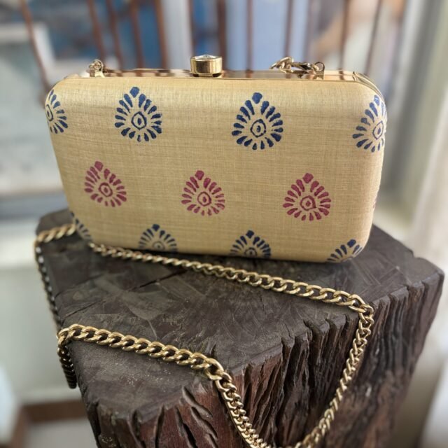 Hand Block Printed Tussar Clutch