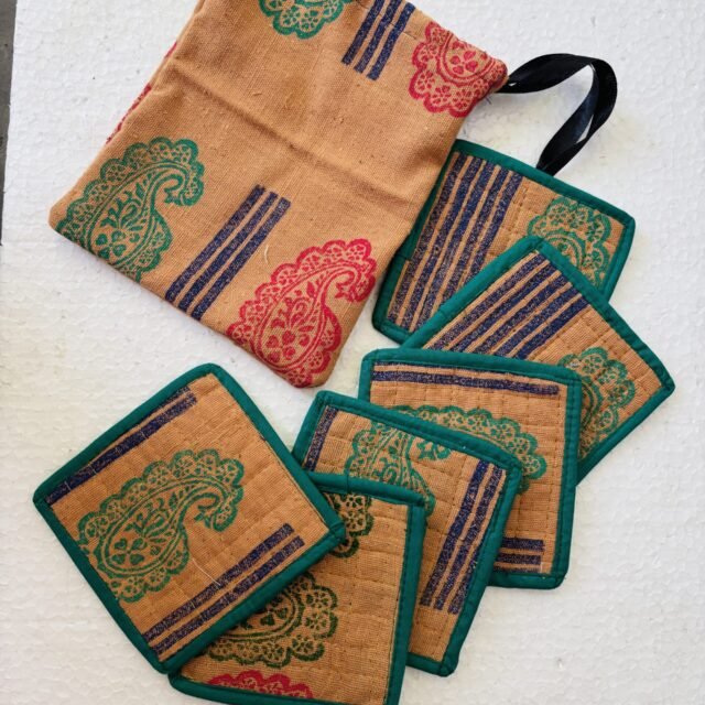 Upcycled Orange Fabric Coaster Set of 6
