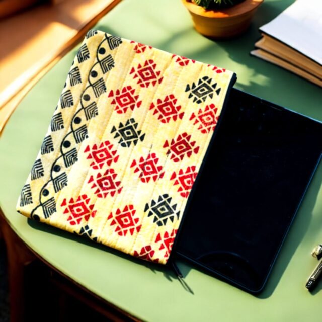 Hand Block Printed iPad Sleeve — Yellow Tribal