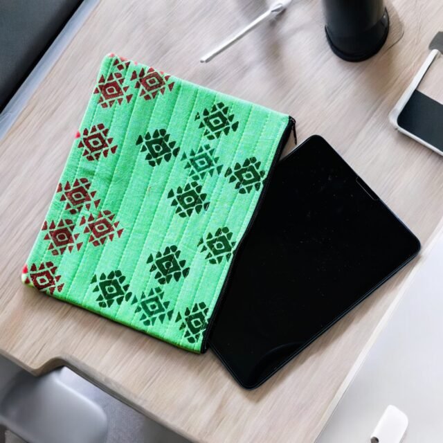 Hand Block Printed iPad Sleeve — Green Tribal