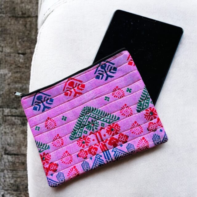 Hand Block Printed iPad Sleeve — Pink Assamese
