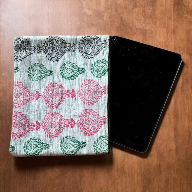 Hand Block Printed iPad Sleeve — Grey Tribal
