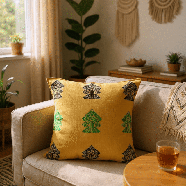 Yellow Hand Block Printed Cushion Cover โ Set of 5