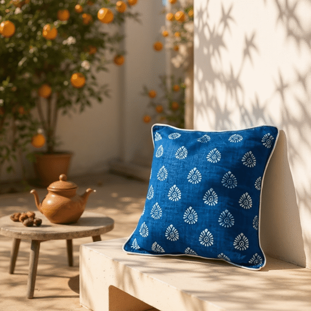 Blue Hand Block Printed Cushion Cover — Set of 2